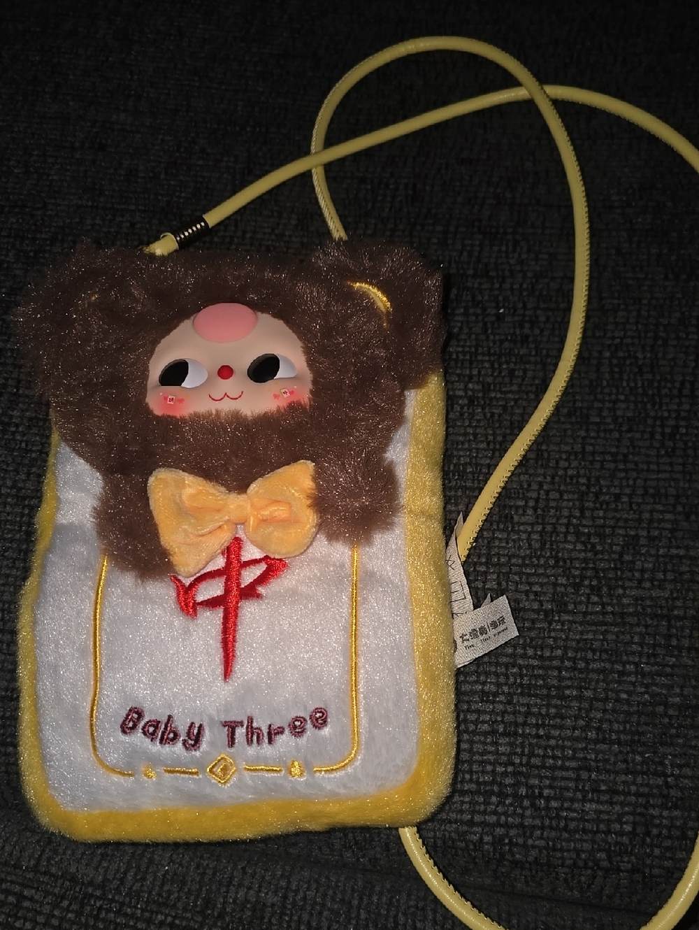 Plush Character Crossbody Bag with Yellow Trim